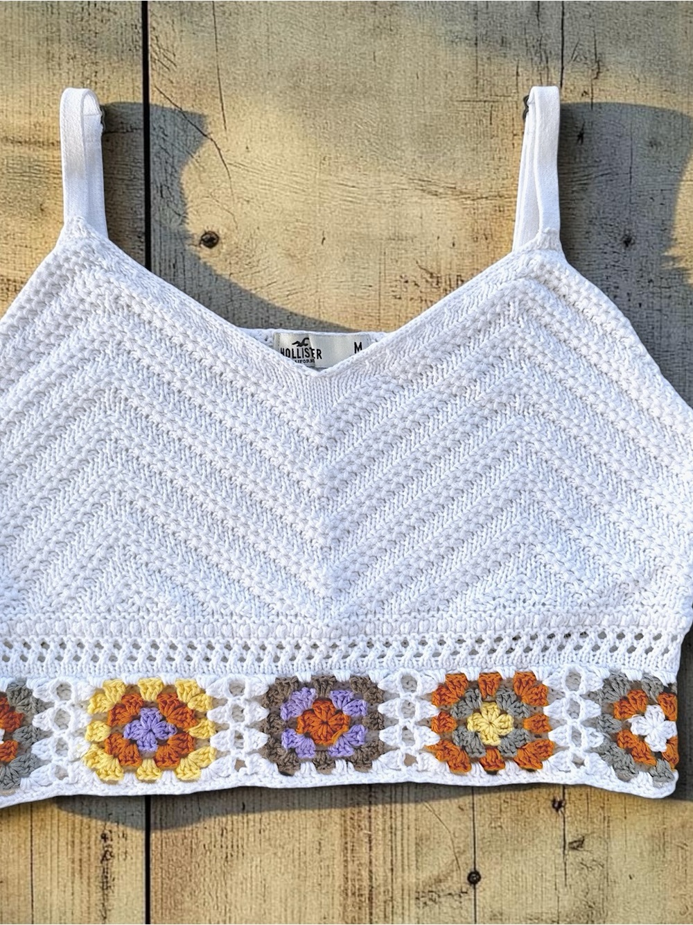 Hollister White Crochet-Trim Knit Crop Tank - Picture 6 of 8
